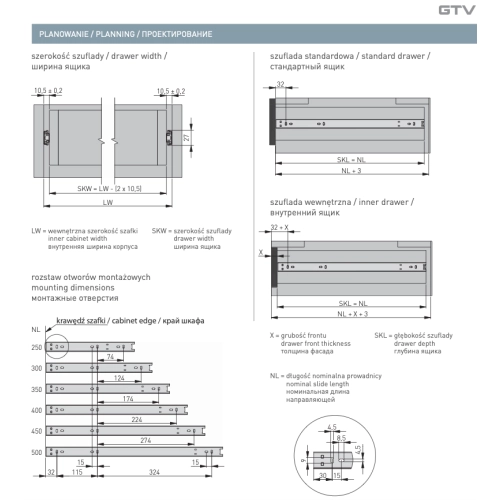 Prowadnica 2 szt Kpl GTV kulkowa, H27, L=350 mm PK-0H27-3500
